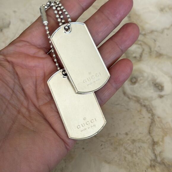 Gucci 925 Sterling Silver 2 Dog Tags Ball Chain Necklace Unisex Rare 52g - Picture 6 of 8